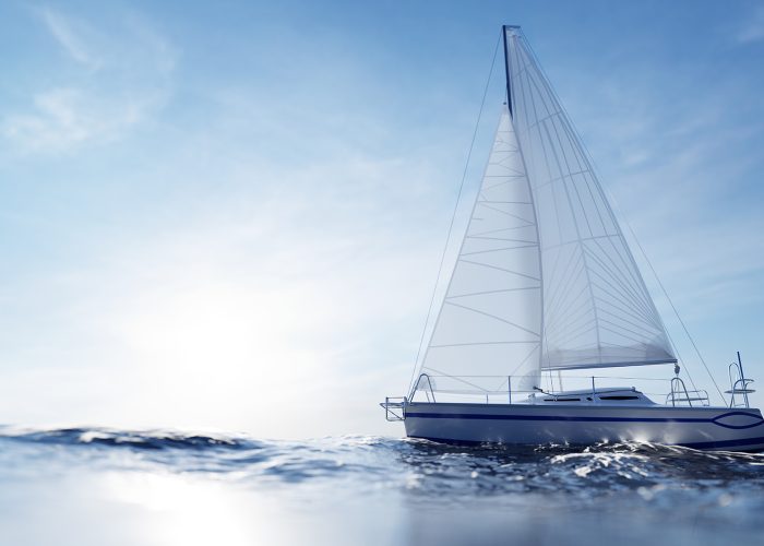 Sailing yacht on the ocean at sunny day